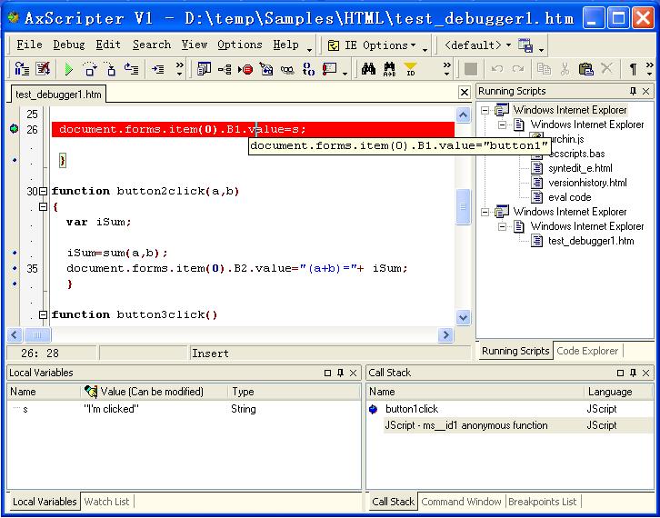 AxScripter is an Active script debugger, including Vbscript and Javascript.